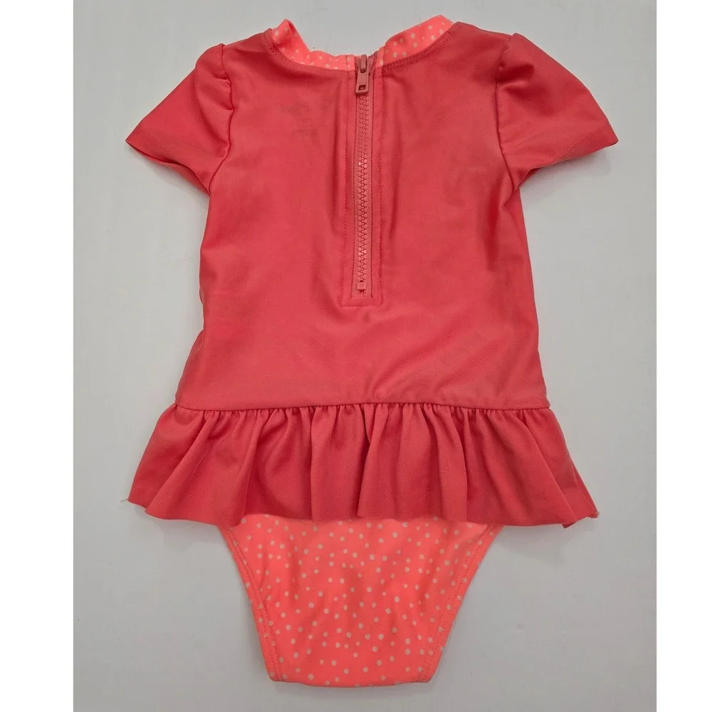 Cat & Jack Toddler Girls Coral Pink Summer Graphic Ruffle Swimsuit 2T
